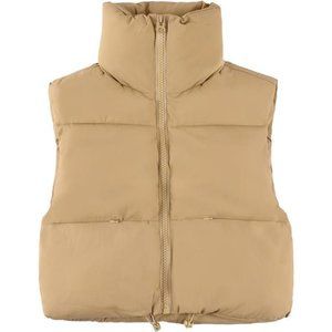 Cropped Puffer Vest Women Zip Up Stand Collar Sleeveless Padded Crop Puffy Vests